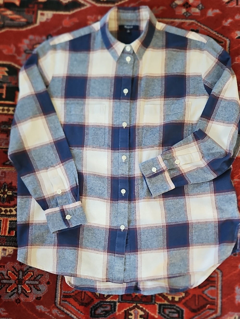 MADEWELL Navy and White Plaid Button-Down Shirt